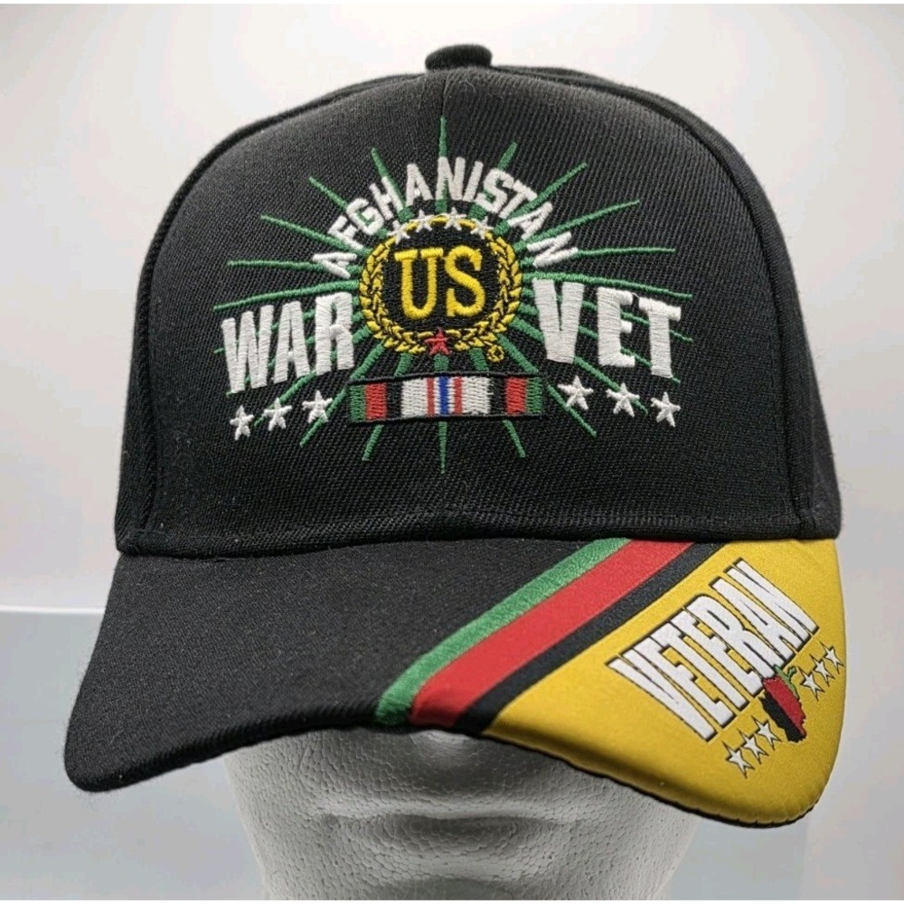 Afghanistan US War Veteran Black Cap Hat Embroidered Adjustable NWT New